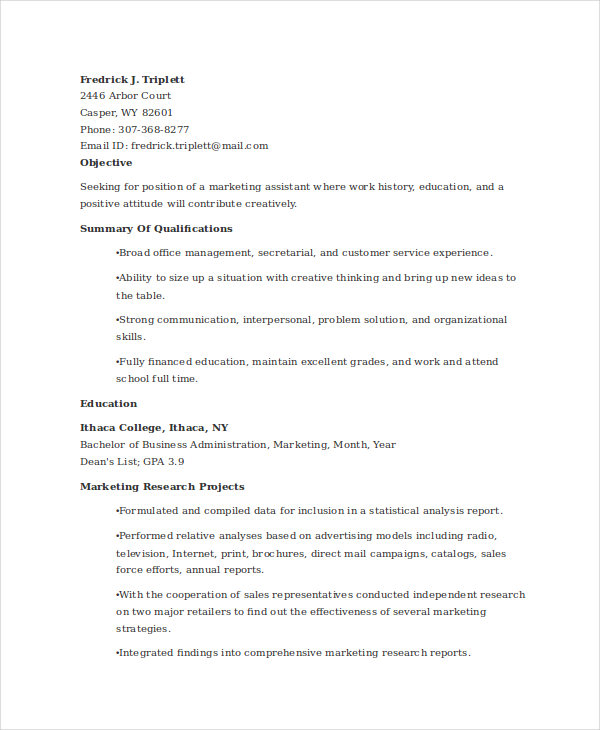 new graduate marketing resume