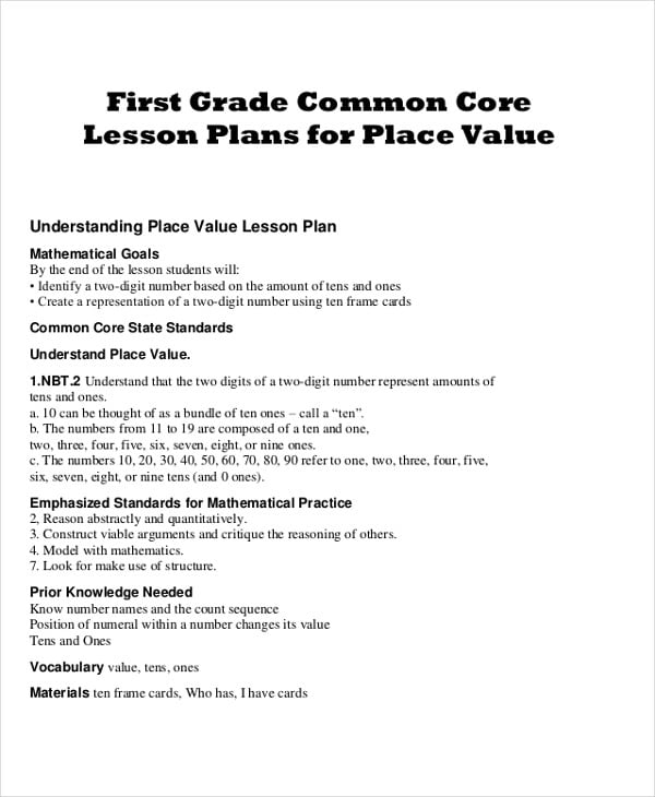 first grade common core lesson plan