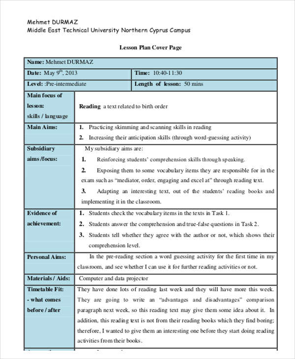 Lesson Plan Reading Comprehension Photos