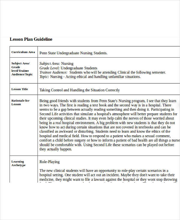 Examples Of Lesson Plans For Nursing Students