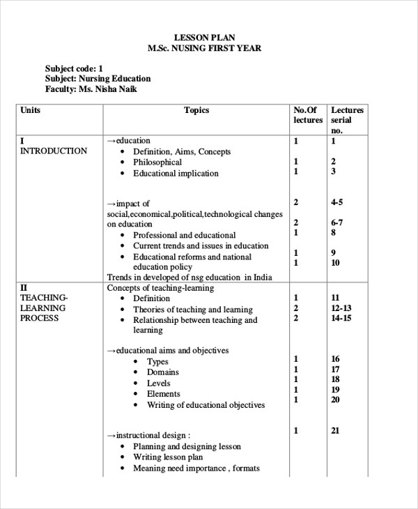 course plan in nursing education pdf