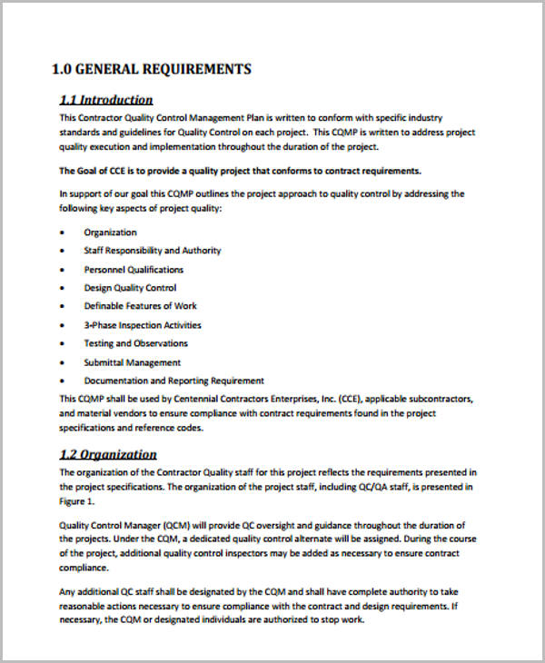 Construction Quality Management Plan Template