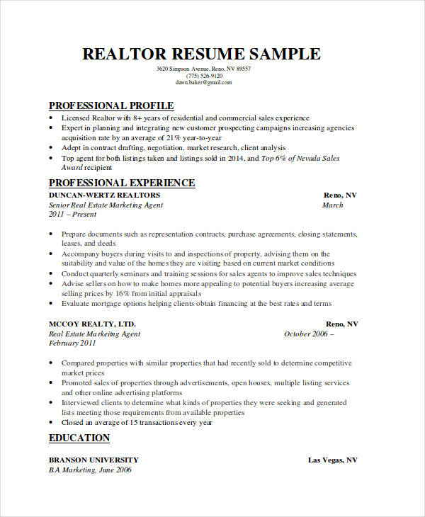 real estate marketing executive resume
