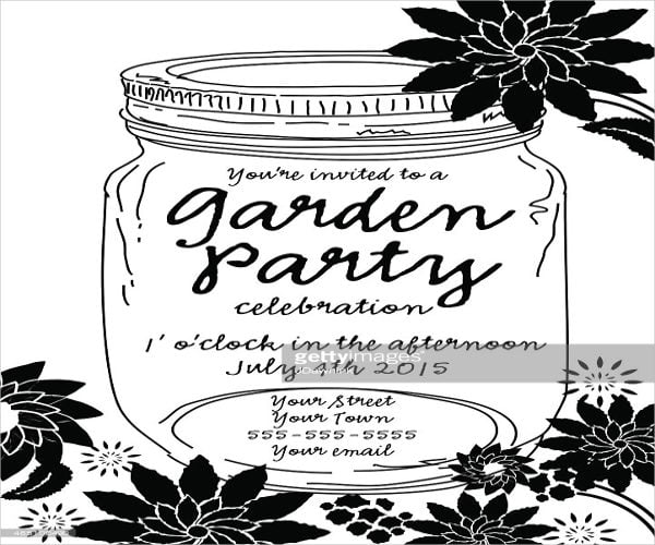 black and white garden party invitation