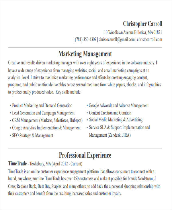 social media marketing manager resume