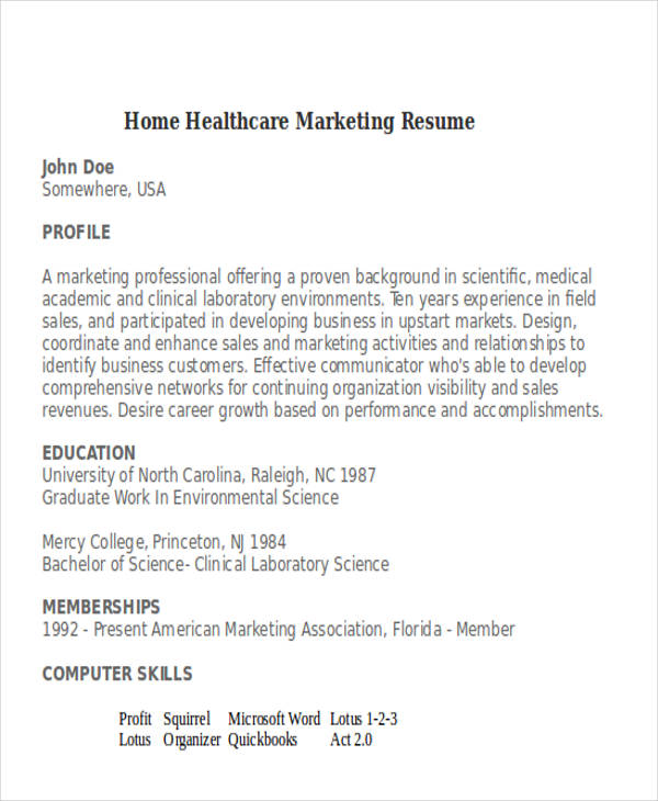 sample resume for hospital marketing manager