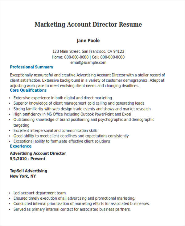 account director resumes