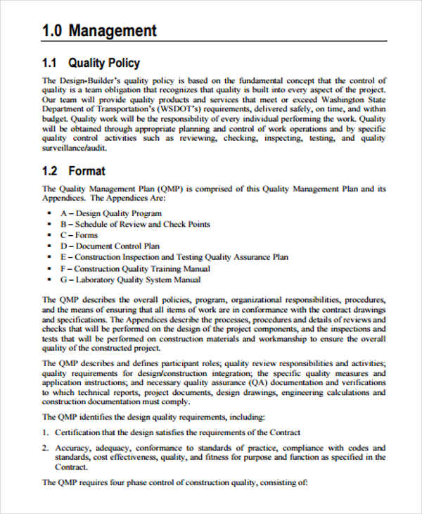 contract quality management plan