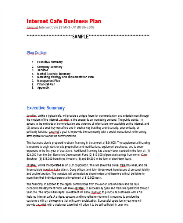 business plan template for internet cafe
