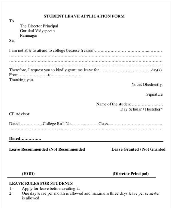 college leave application letter format