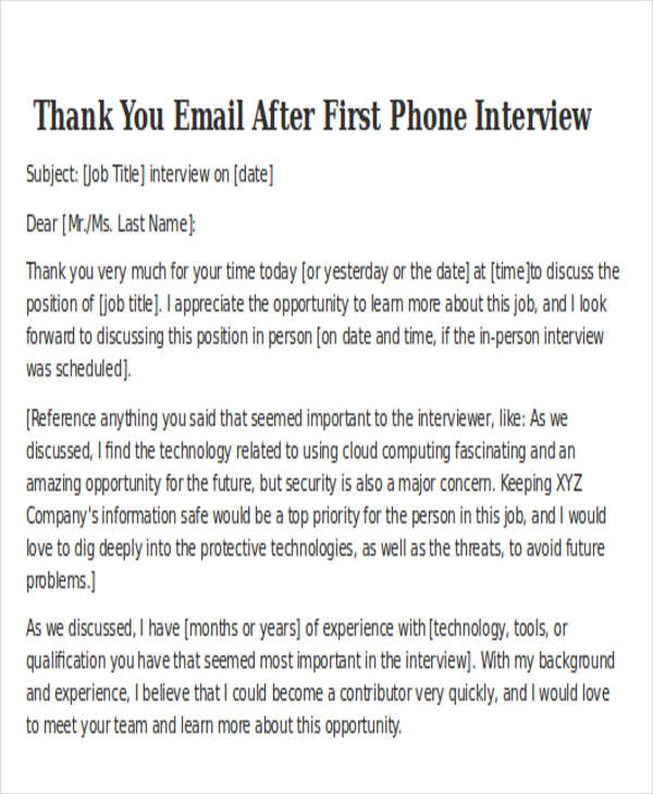 thank you email after first phone interview