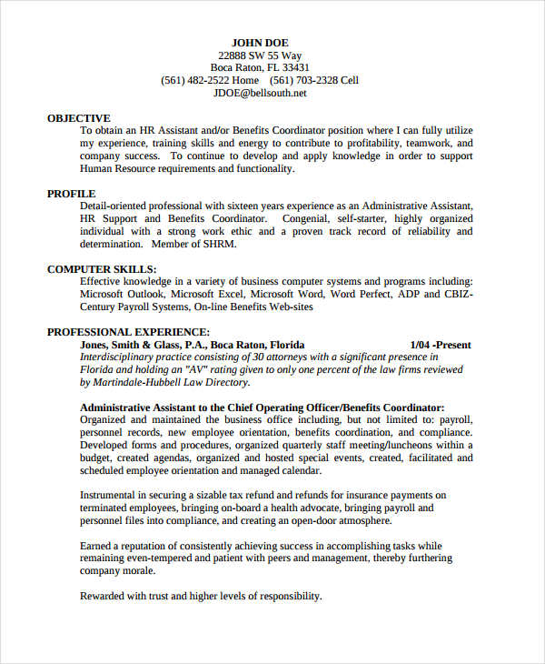 administrative executive resume in pdf