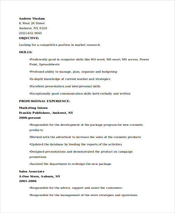 entry level marketing executive resume