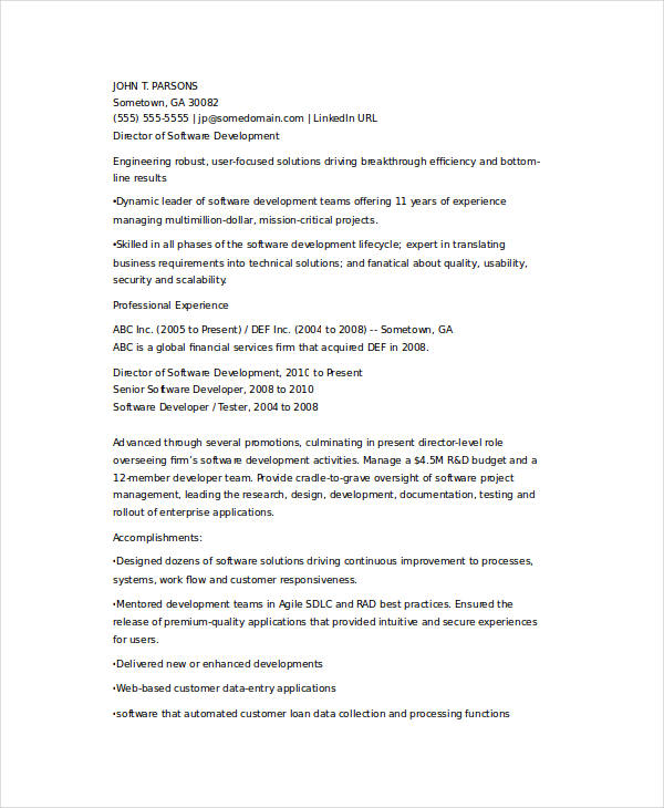 senior it developer resume