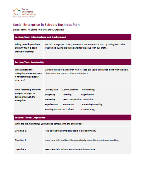 free school business plan template
