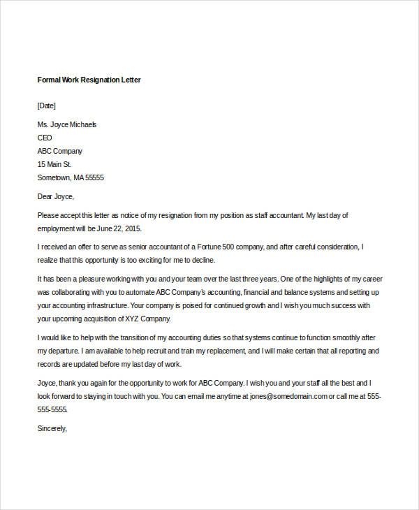 10 Work Resignation Letter Free Word Pdf Documents Download Free And Premium Templates