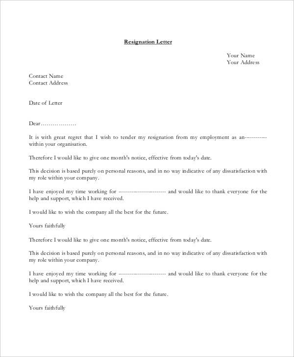 work resignation letter in pdf