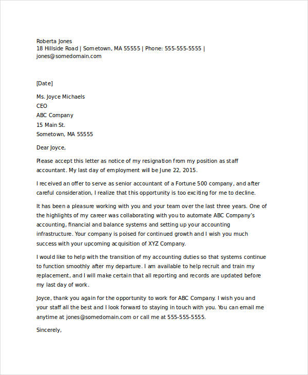 8+ Standard Resignation Letter Templates - Free Word, PDF Format Download