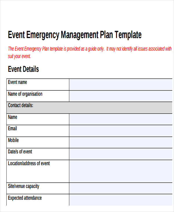 Event Emergency Plan Template