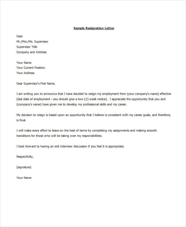 Sample For Resign Letter from images.template.net