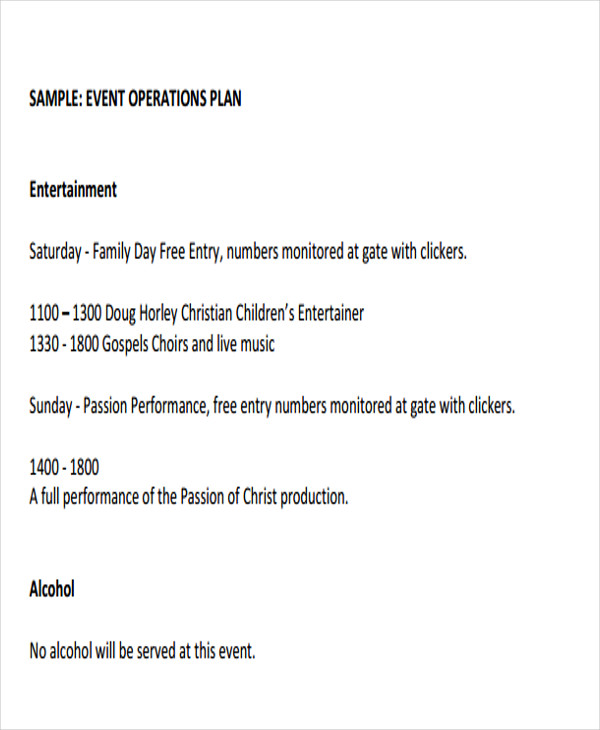 sample event operations plan