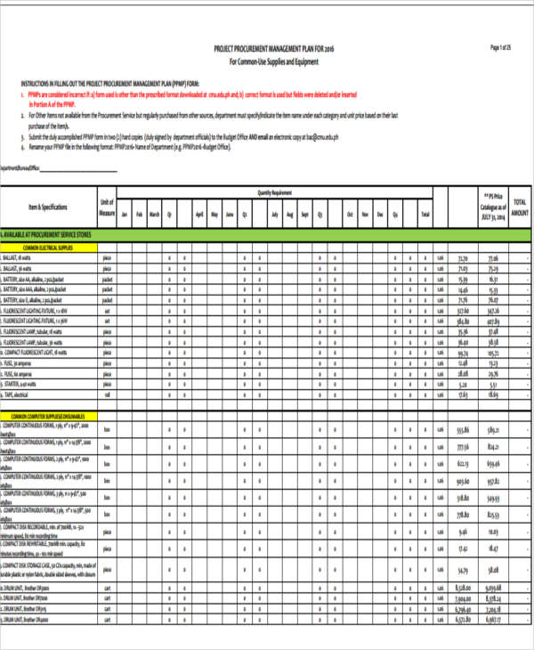 Project Procurement Plan Template