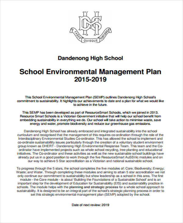 school environmental management plan