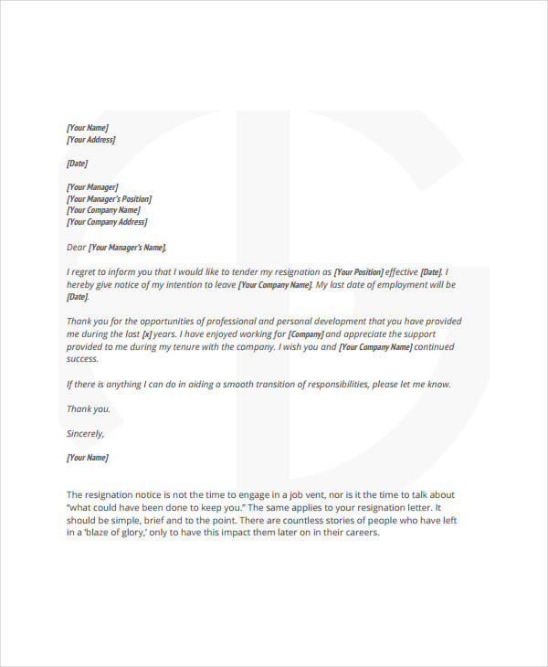 standard basic resignation letter