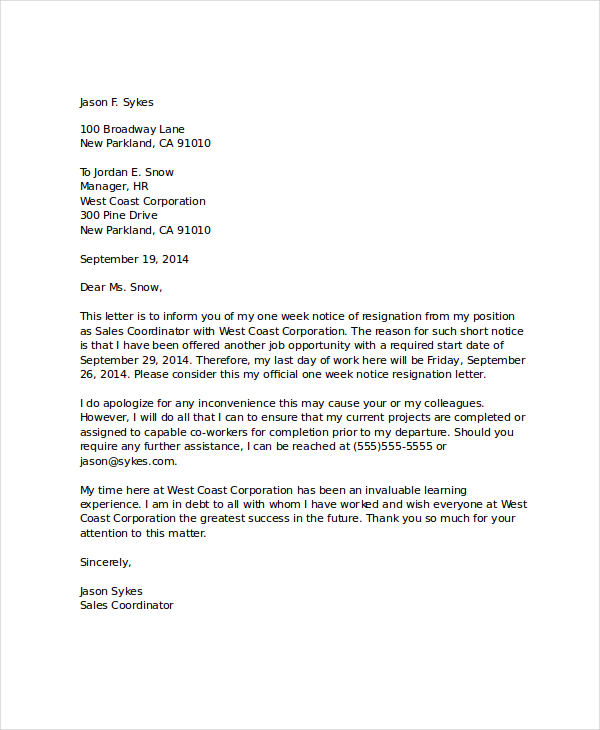 9+ Standard Resignation Letter Template - Free Sample, Example, Format