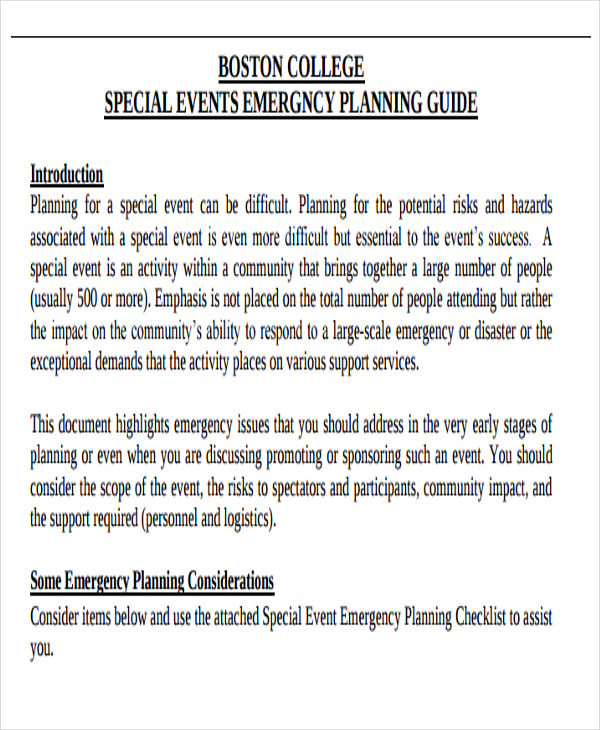 special event emergency plan