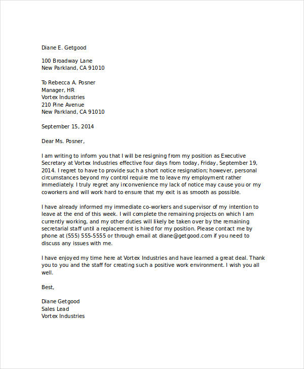 13+ Short Resignation Letter Templates - Free Word, PDF Format Download