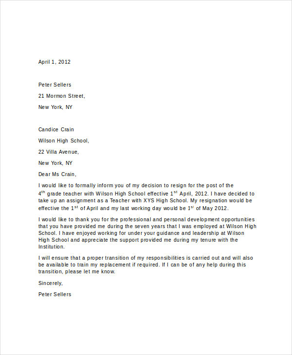 13+ Short Resignation Letter Templates - Free Word, PDF Format Download