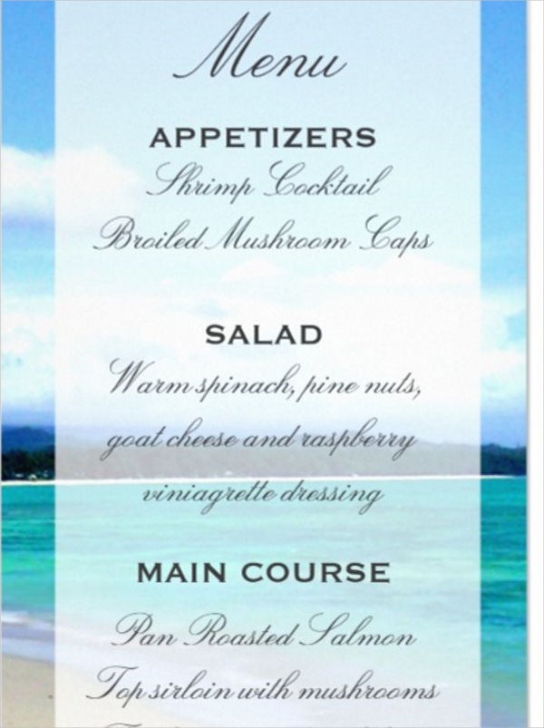 diy beach wedding menu