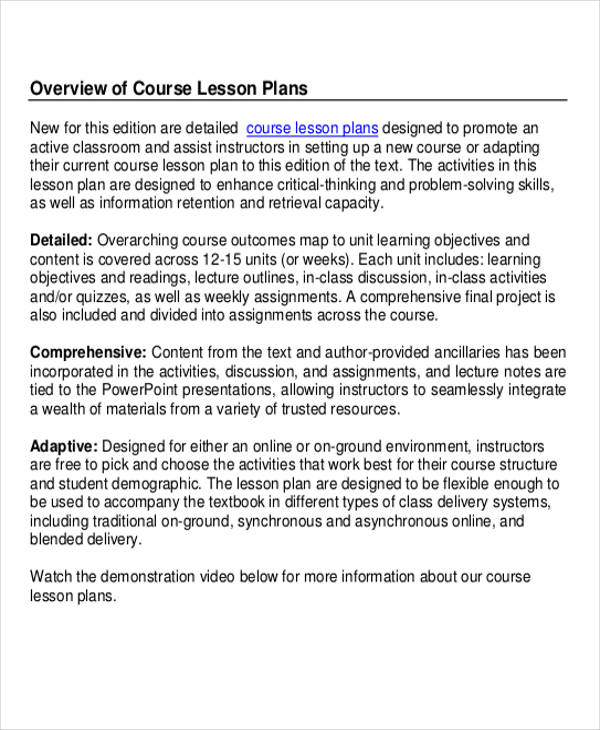 detailed course lesson plan