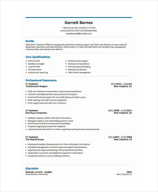 it executive assistant resume
