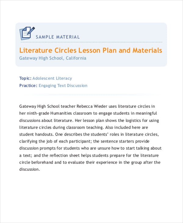 literature circles lesson plan