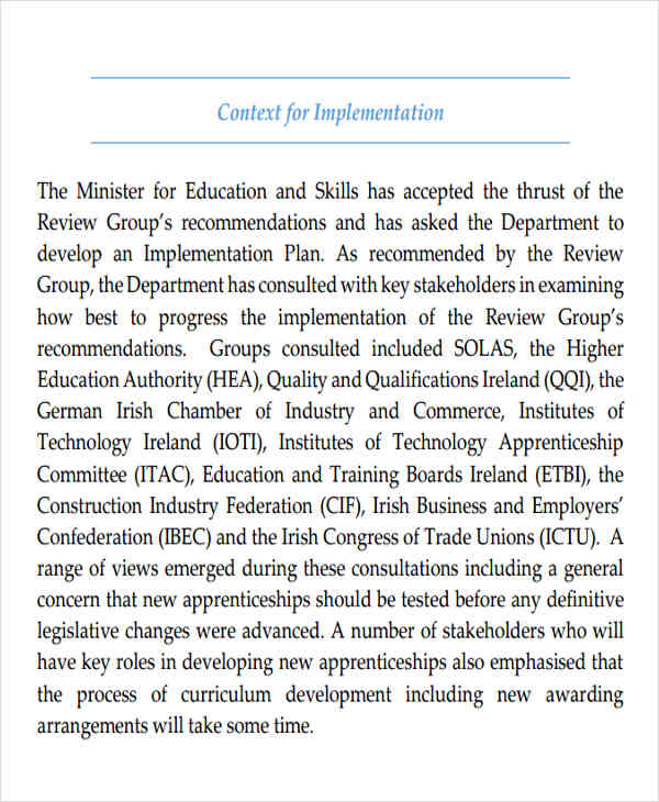 apprenticeship implementation plan format