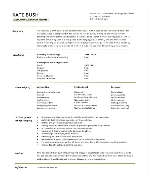 account assistant resume format