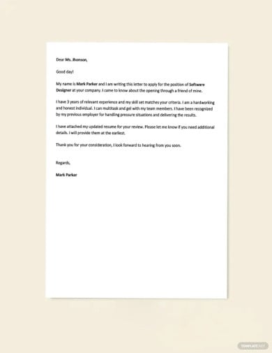 application letter template for a job vacancy