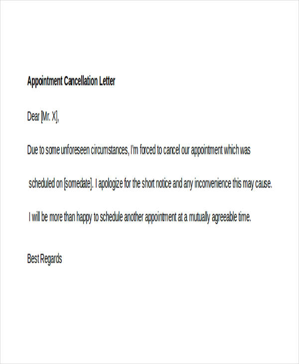 7+ Appointment Cancellation Letter Templates - Free Samples, Examples ...