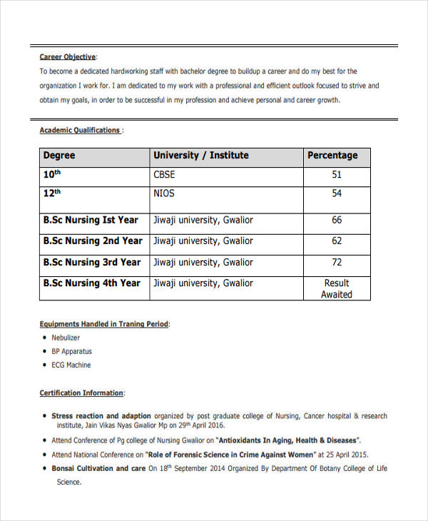 best resume format for bsc it fresher