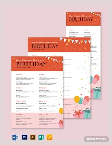 birthday party menu template