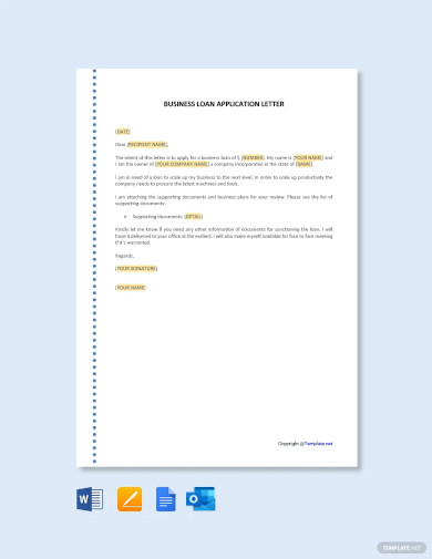 business loan application letter template