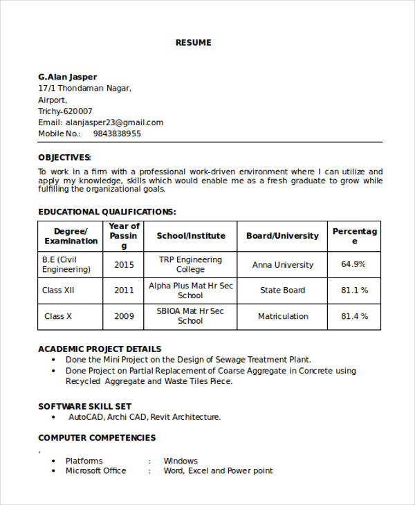 19+ Best Fresher Resume Templates - PDF, DOC | Free ...