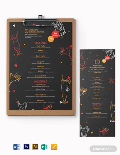 cocktail party menu template