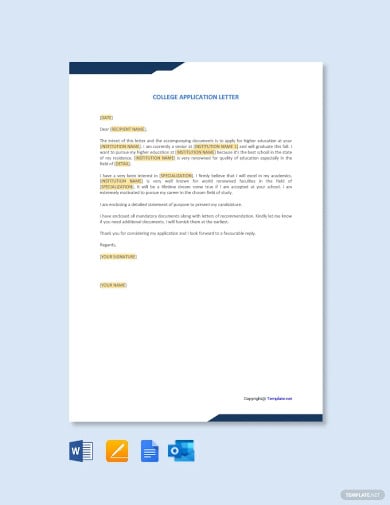 college application letter template