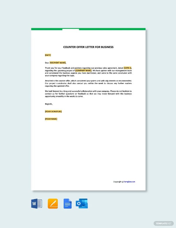counter offer letter for business template