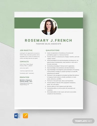 free fashion sales associate resume template