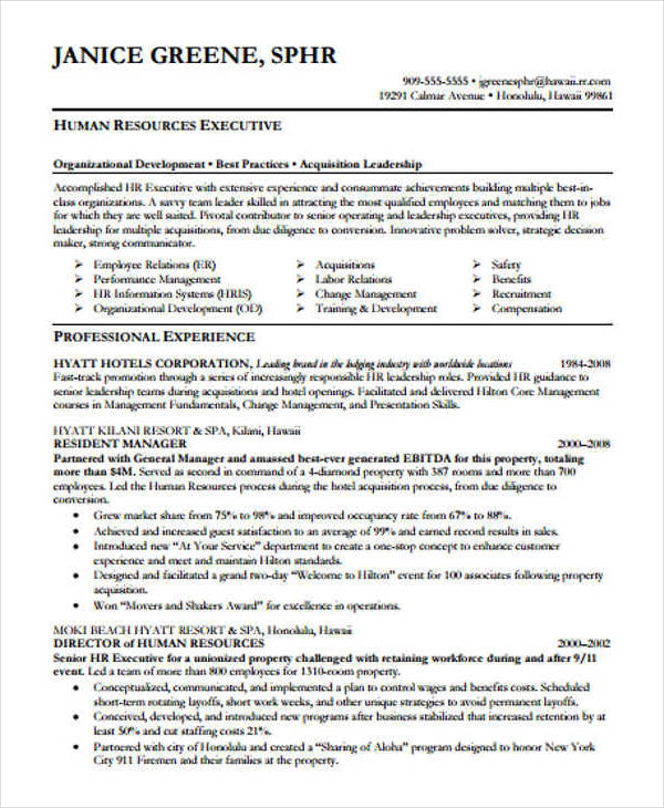 free hr executive resume