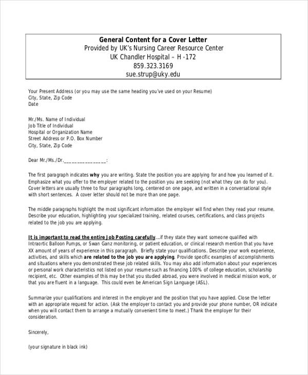 free nursing resume cover letter